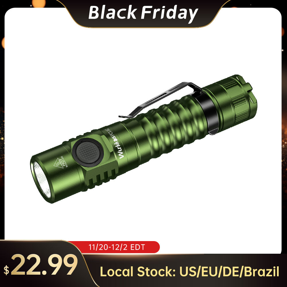 【US warehouse No Tax】Wurkkos FC11C Nichia 519A Buck Circuit Flashlight, Max ouput 1200Lumens 18650 LED with Magnetic Tail USB C Rechargeable Torch