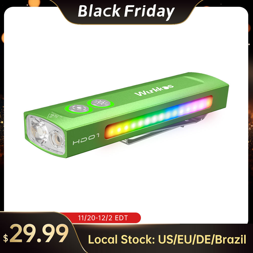 【US warehouse No Tax】Wurkkos HD01 Rechargeable EDC Flashlight with Front Spotlight and Side flood light (90CRI)/RGB Light/Dual Switch/Magnetic Tail