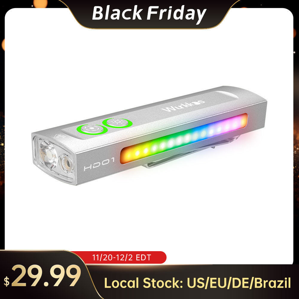 【US warehouse No Tax】Wurkkos HD01 Rechargeable EDC Flashlight with Front Spotlight and Side flood light (90CRI)/RGB Light/Dual Switch/Magnetic Tail