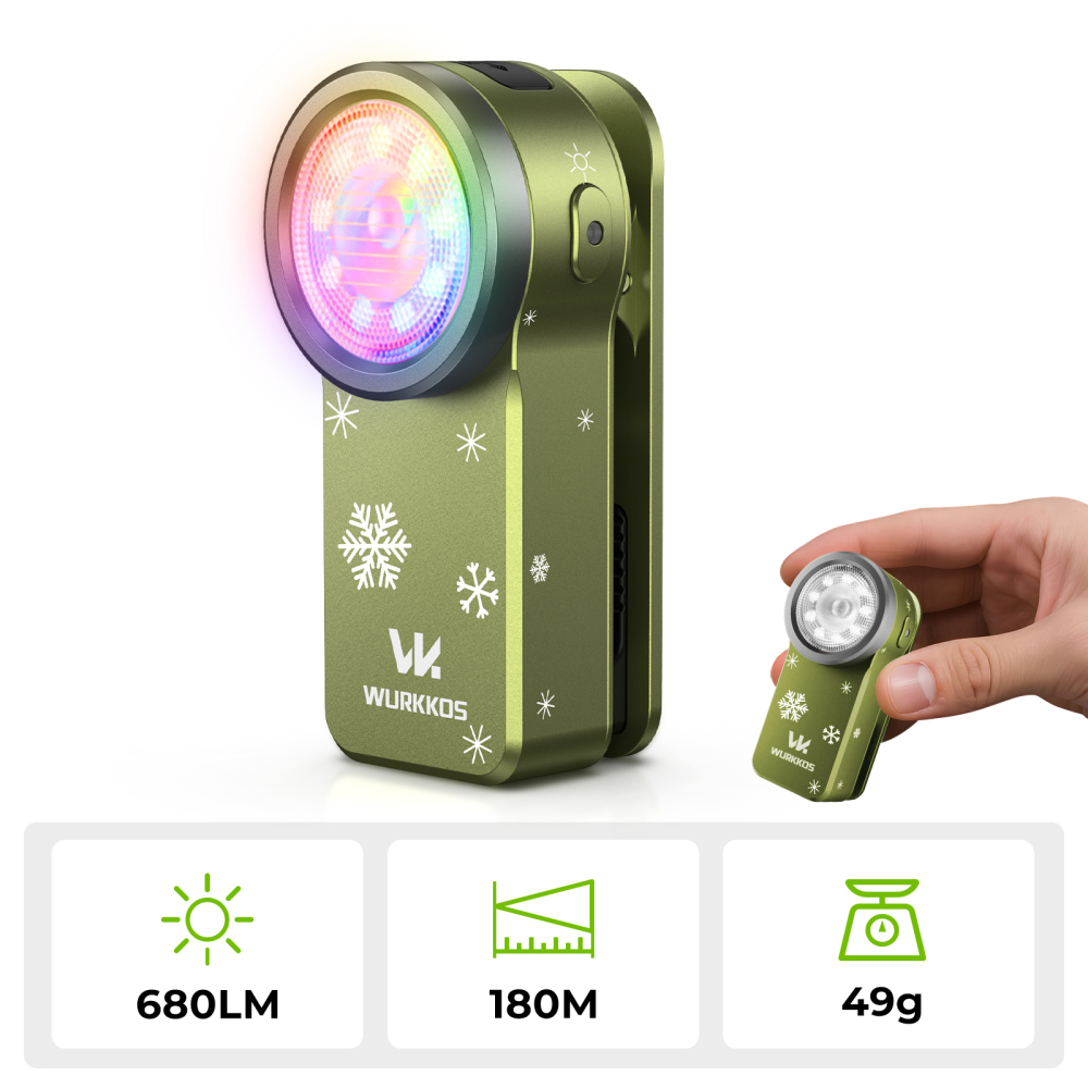 【 Gift Set 】Wurkkos HD03 Clip Light, 680LM USB C Rechargeable Pocket Flashlight, with Spotlight/Floodlight(95 CRI)/RGB Lights/Magnet Inside/Buck Driver/ IPX6 Waterproof