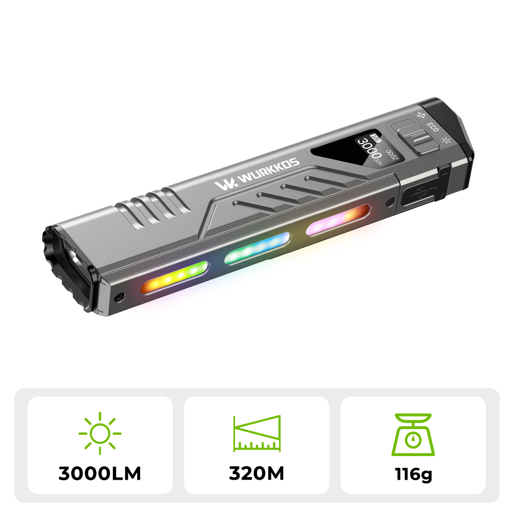 Wurkkos TD11 Smart OLED Tactical Flashlight – 3000 Lumens Slim EDC