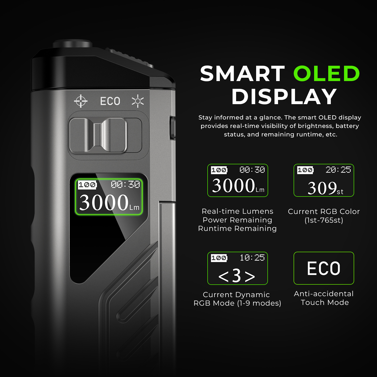 Wurkkos TD11 Smart OLED Tactical Flashlight – 3000 Lumens Slim EDC