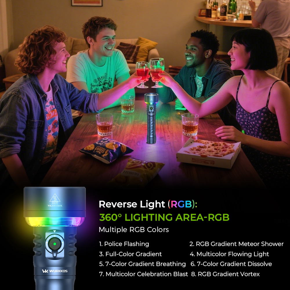 Wurkkos TS27 | 3200LM Super Bright Flashlight, 845m Throw, RGB Lighting, 3000–6000K Adjustable Color Temperature, 300-Hour Long Runtime, Reverse Charging Power Bank