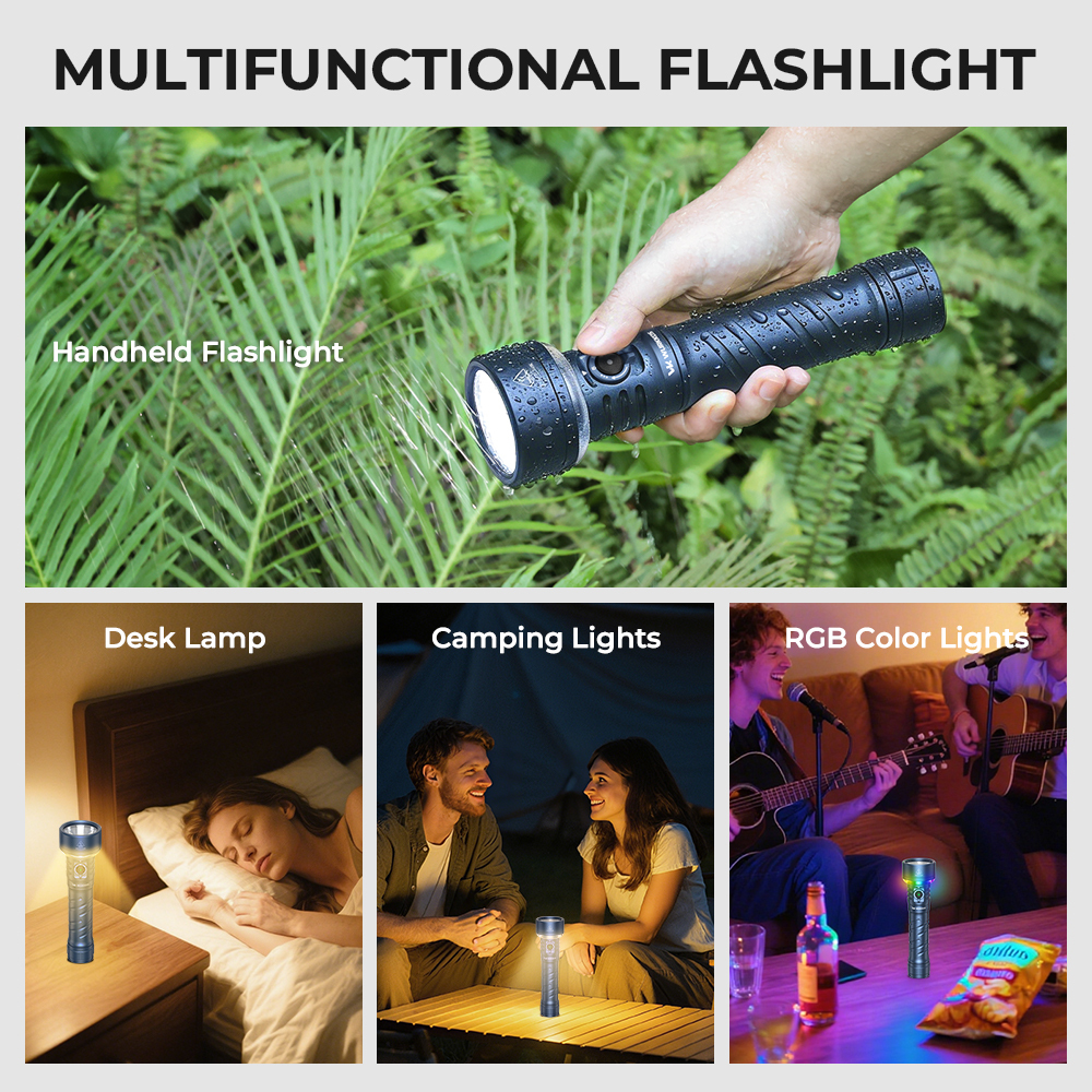 Wurkkos TS27 | 3200LM Super Bright Flashlight, 845m Throw, RGB Lighting, 3000–6000K Adjustable Color Temperature, 300-Hour Long Runtime, Reverse Charging Power Bank