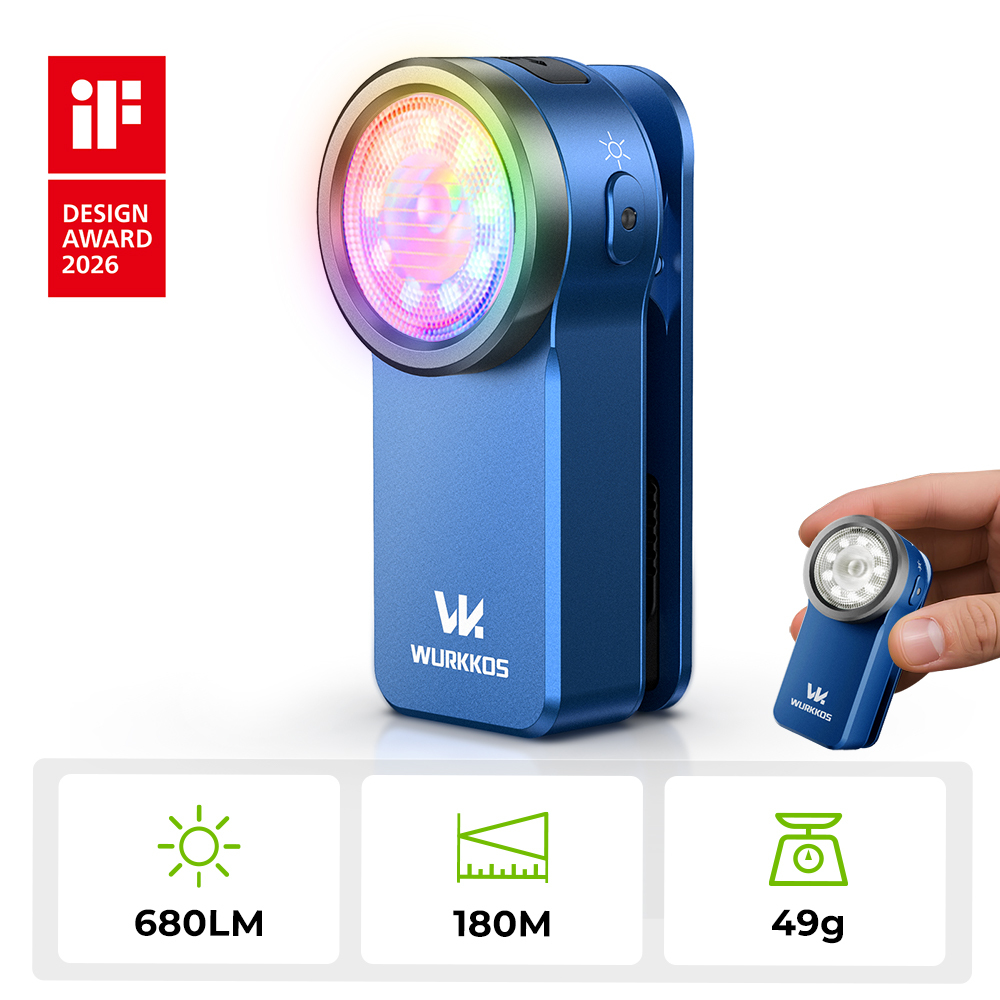 Wurkkos HD03 iF Design Award Clip Light – 680LM USB‑C Rechargeable EDC Flashlight with Spotlight, Floodlight (95 CRI), RGB, Magnet & Buck Driver
