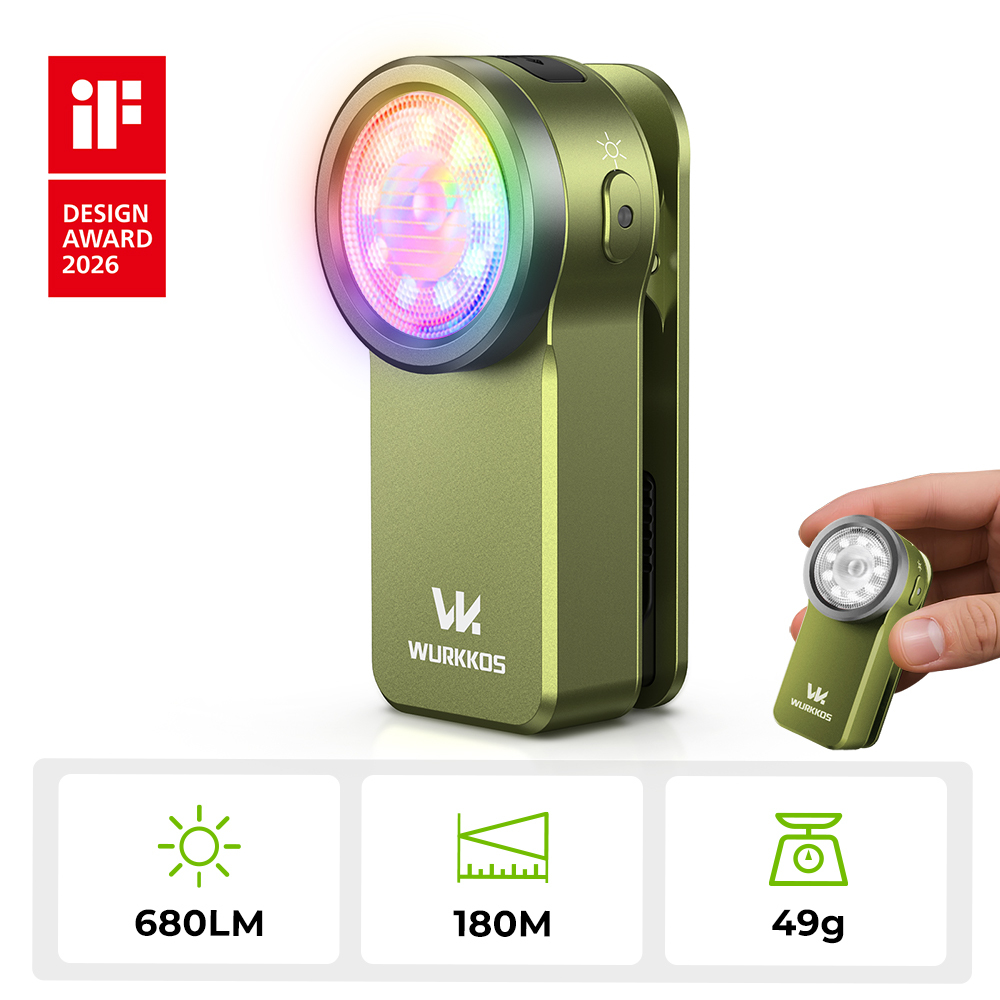 Wurkkos HD03 iF Design Award Clip Light – 680LM USB‑C Rechargeable EDC Flashlight with Spotlight, Floodlight (95 CRI), RGB, Magnet & Buck Driver