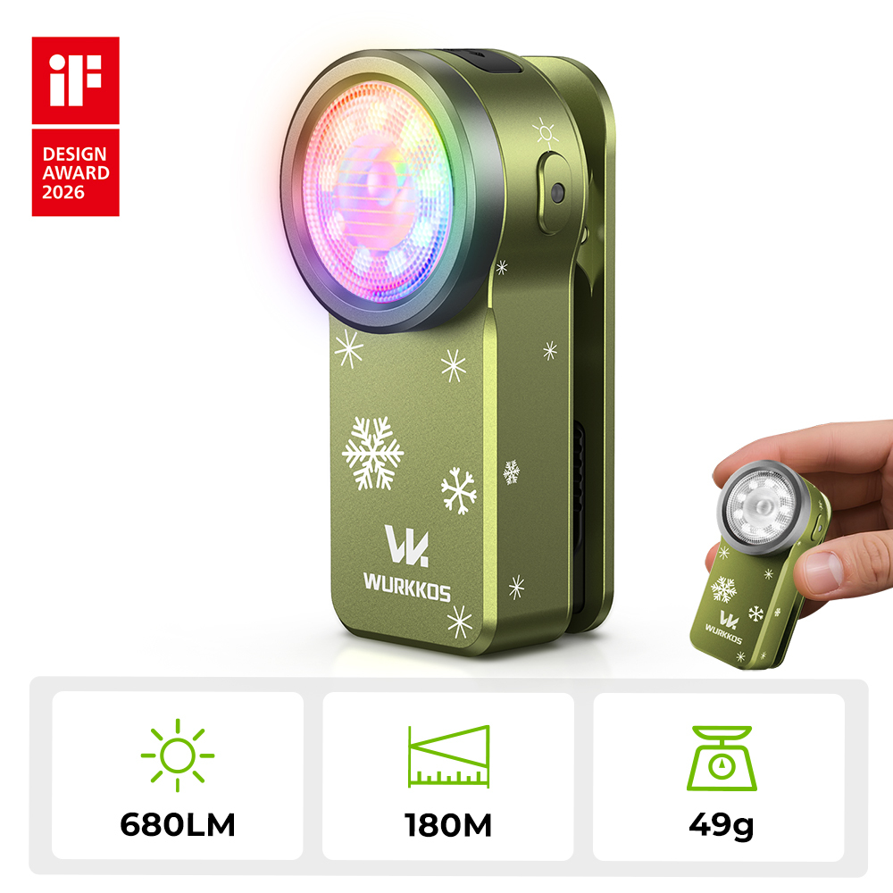Wurkkos HD03 iF Design Award Clip Light – 680LM USB‑C Rechargeable EDC Flashlight with Spotlight, Floodlight (95 CRI), RGB, Magnet & Buck Driver
