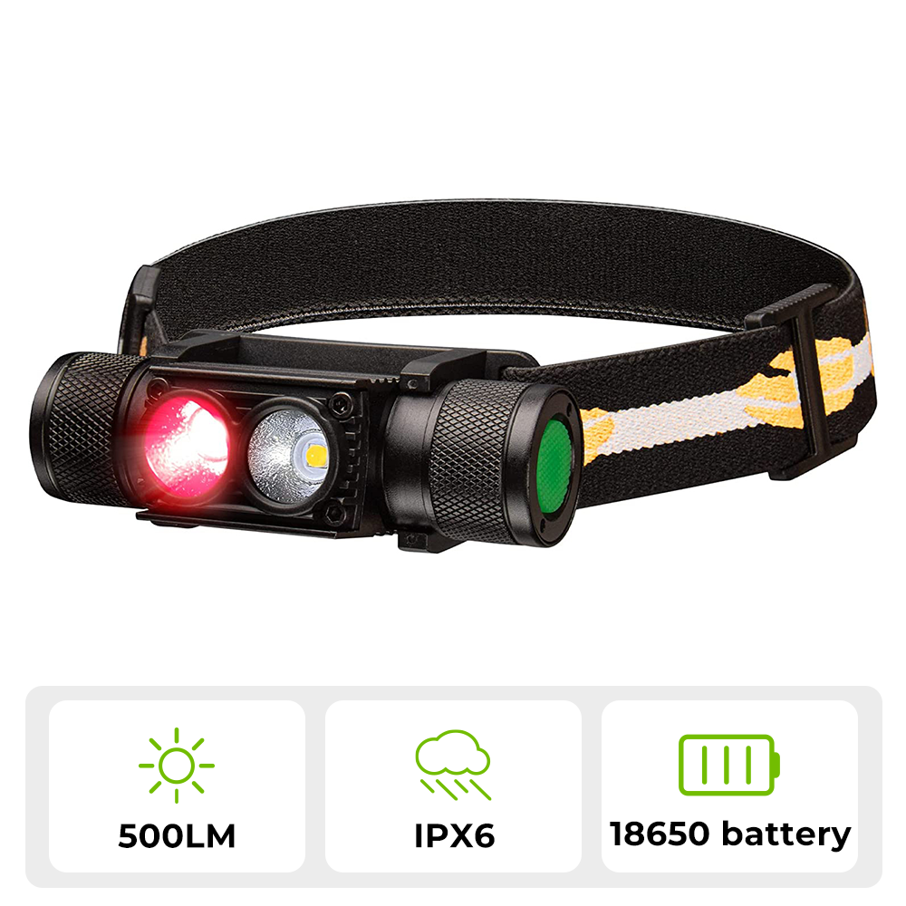 H25LR LED Rechargeable Headlamp with 90 High CRI Bright White Light＆660nm Red Torch, USB C charhing ＆18650 battery