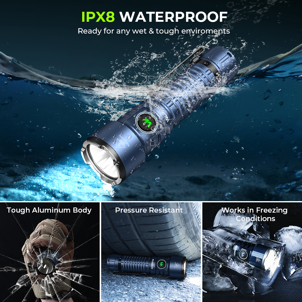 Wurkkos TS28 3200 Lumens EDC Flashlight, Ultra Long Range 506m, Stainless Steel Bezel, Magnetic Tail, IPX8,21700 Battery Included
