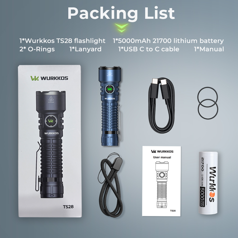 Wurkkos TS28 3200 Lumens EDC Flashlight, Ultra Long Range 506m, Stainless Steel Bezel, Magnetic Tail, IPX8,21700 Battery Included