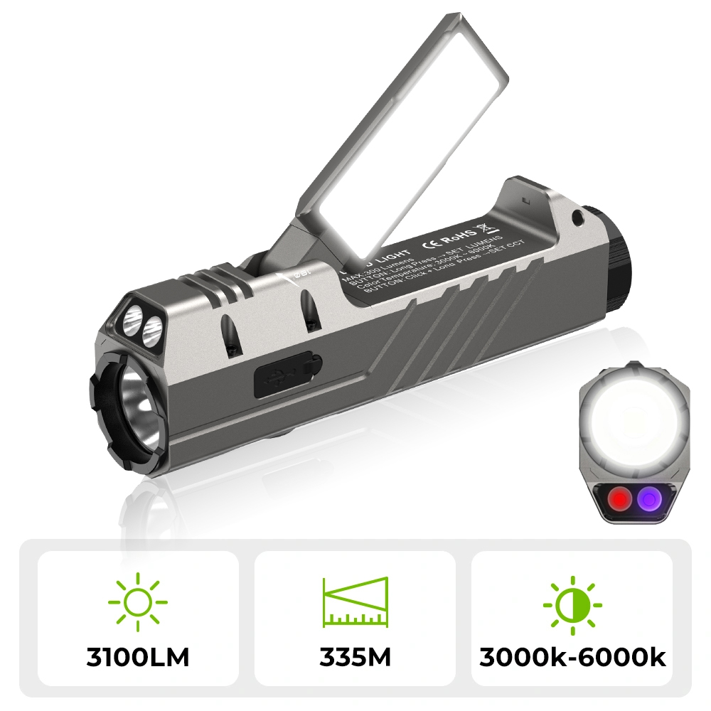 【New Release】Wurkkos HD05 Foldable 4-in-1 EDC Flashlight (Spot / Flood / Red / UV), 3100LM 335m Throw, Rotatable 180° Wing Floodlight (3000–6000K)