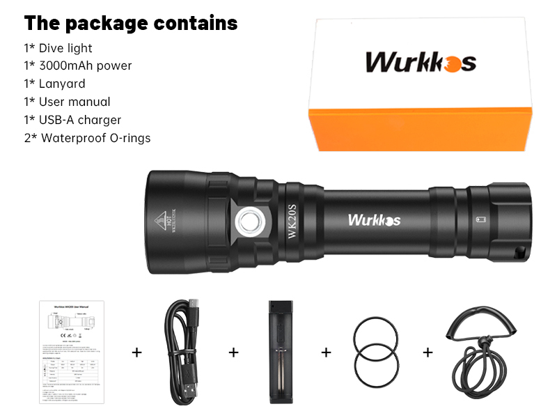 Wurkkos WK20S 2000lm Scuba Diving Flashlight, Amphibious Flashlight, SST40 18650