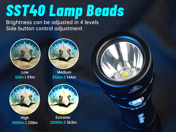 Wurkkos WK20S 2000lm Scuba Diving Flashlight, Amphibious Flashlight, SST40 18650