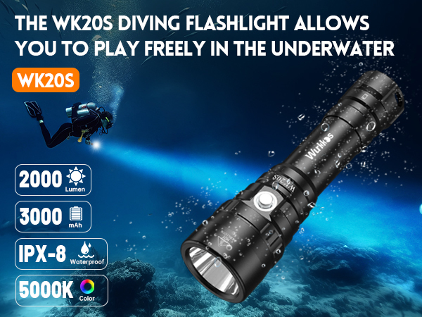 Wurkkos WK20S 2000lm Scuba Diving Flashlight, Amphibious Flashlight, SST40 18650