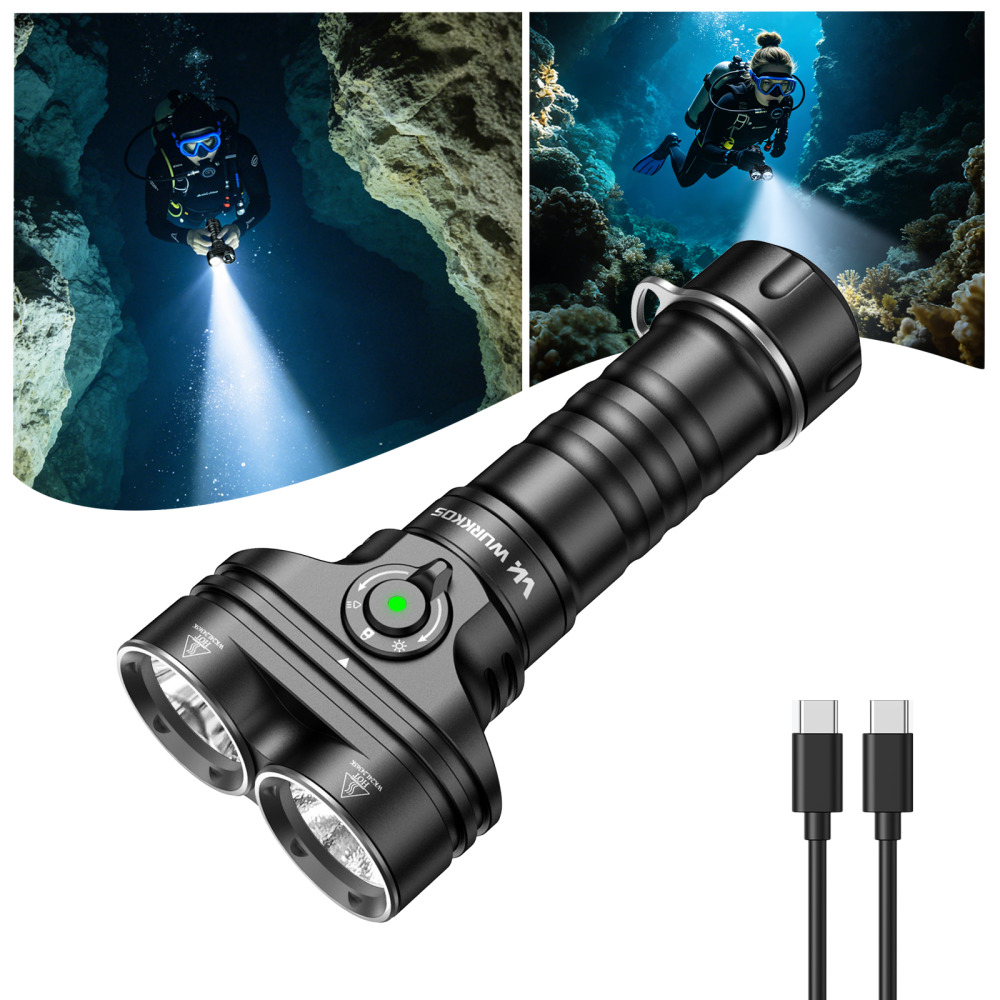 【New Release】Wurkkos DL05 Dual-Head Dive Light ,Spot & Flood Beam,  6000 Lumens, 429m Beam, IPX8 Waterproof, , Detachable Battery