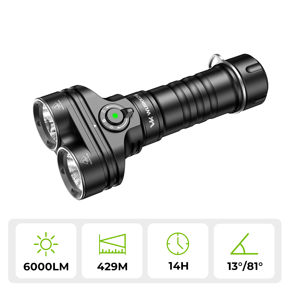 【New Release】Wurkkos DL05 Dual-Head Dive Light ,Spot & Flood Beam,  6000 Lumens, 429m Beam, IPX8 Waterproof, , Detachable Battery