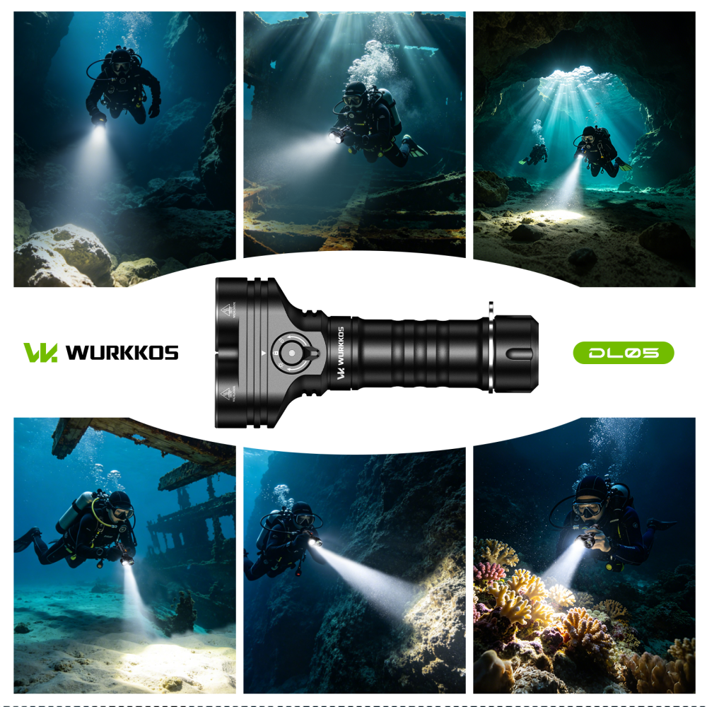 【New Release】Wurkkos DL05 Dual-Head Dive Light ,Spot & Flood Beam,  6000 Lumens, 429m Beam, IPX8 Waterproof, , Detachable Battery