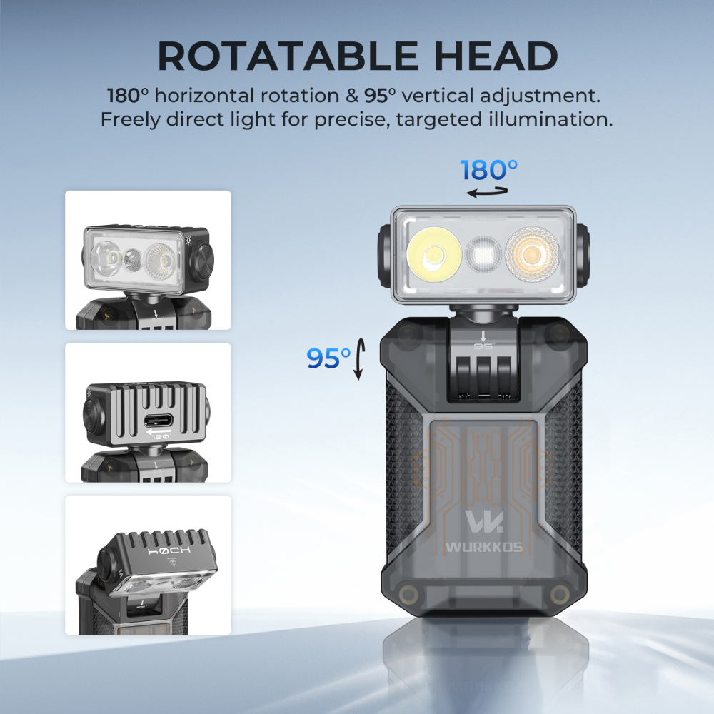 Wurkkos HD04 Robotic Clip Light – 750 Lumens, 120M Beam Range, 95° Vertical Swing, 180° Horizontal Rotation, Spotlight/Floodlight/RGB