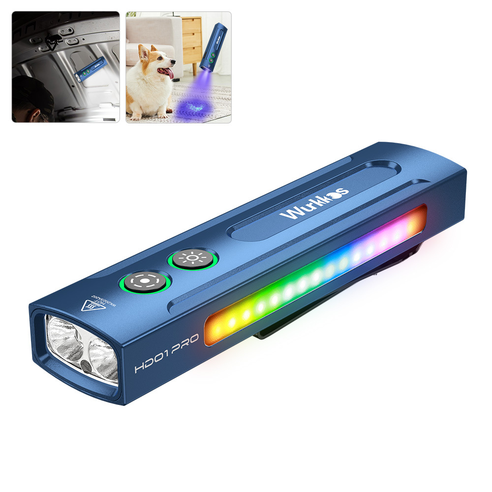 Wurkkos HD01 PRO Flat EDC Flashlight, 365nm UV, Green Laser, White Flood LED, RGB Side Light, Magnetic Tail
