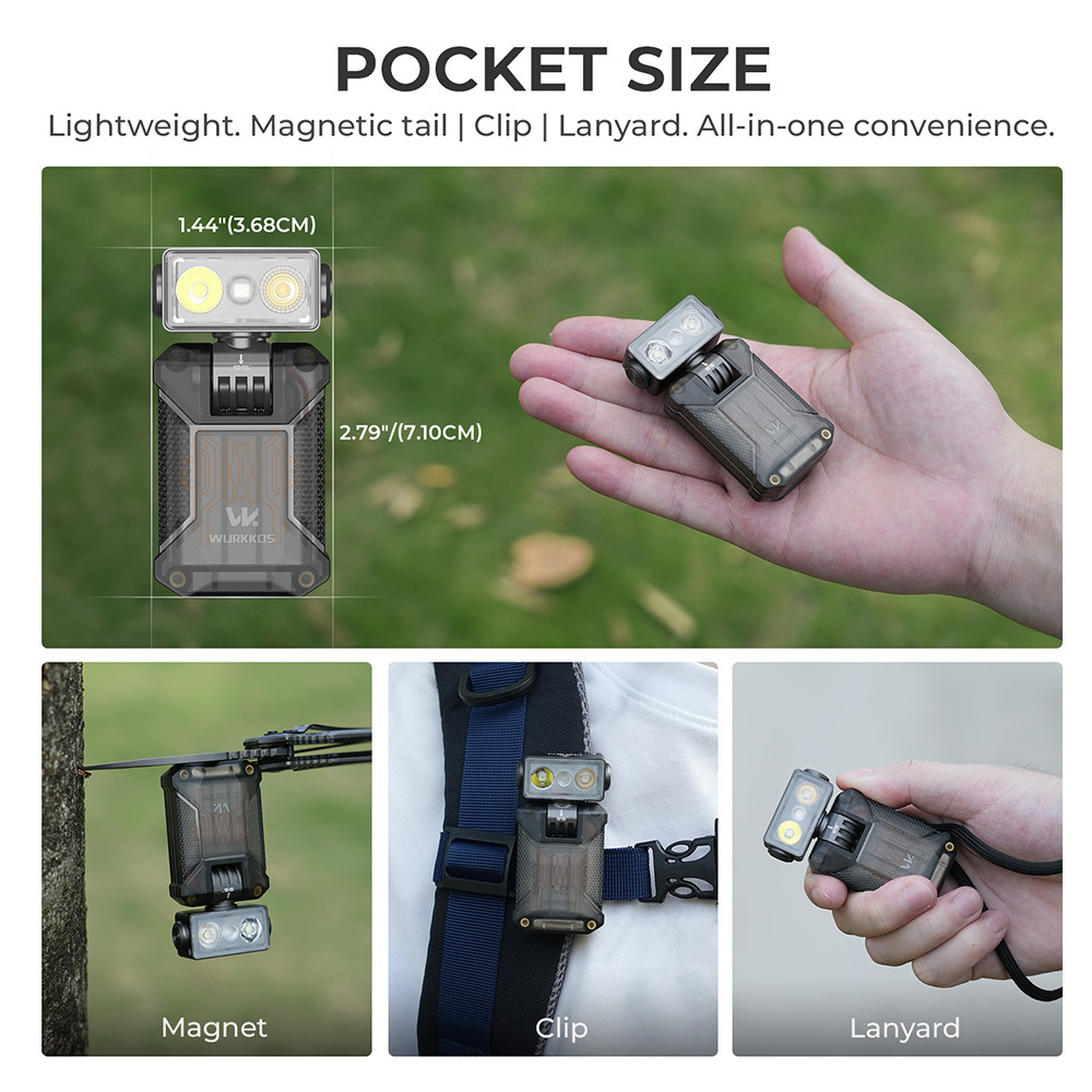 【New Release】WURKKOS HD04 Clip-On EDC Flashlight – 750LM, Multi-Angle 180° Rotating Head, Spotlight/Floodlight/RGB for Outdoor, Work & Emergency