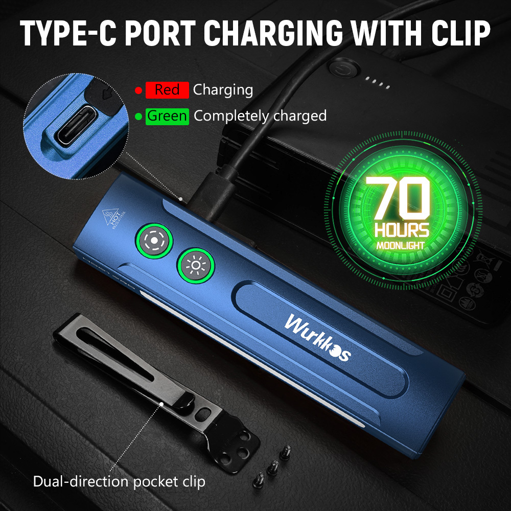 Wurkkos HD01 PRO Flat EDC Flashlight, 365nm UV, Green Laser, White Flood LED, RGB Side Light, Magnetic Tail