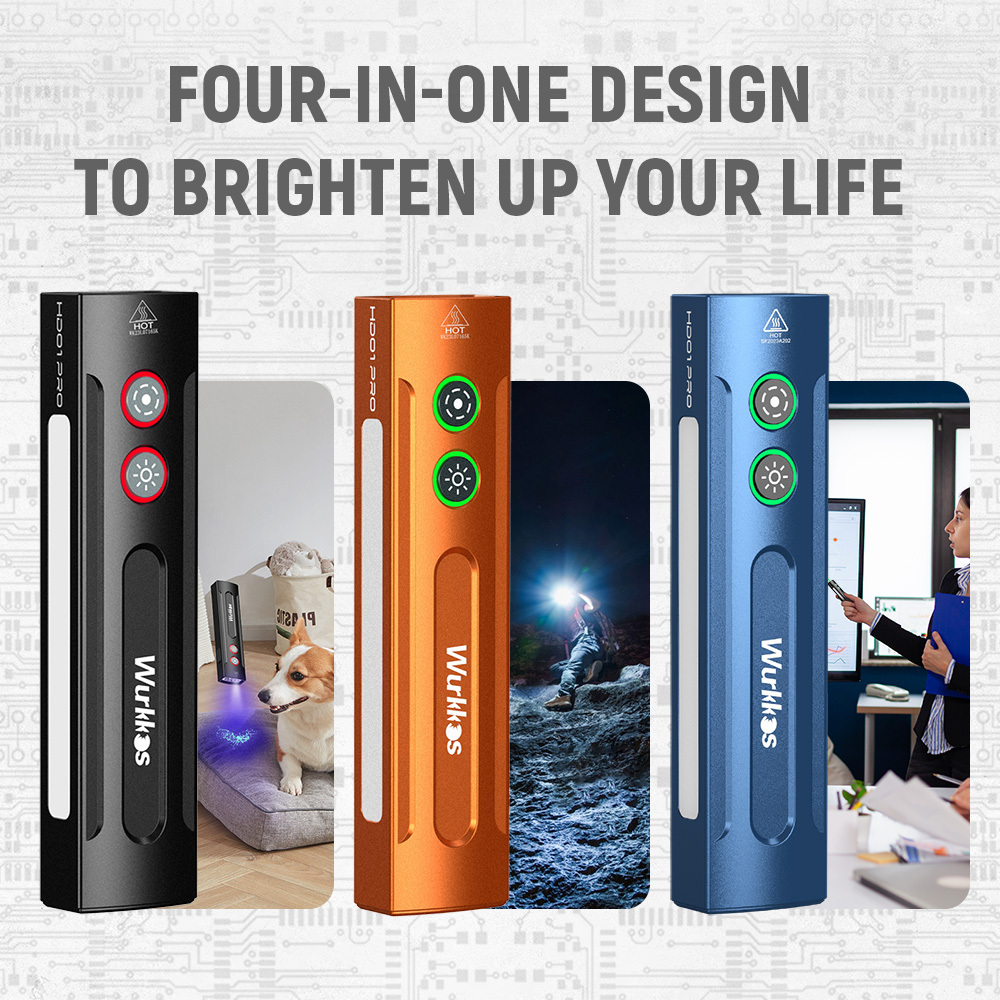 Wurkkos HD01 PRO Flat EDC Flashlight, 365nm UV, Green Laser, White Flood LED, RGB Side Light, Magnetic Tail