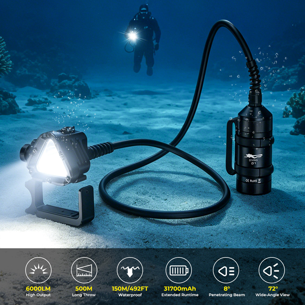 【New Release】Wurkkos D1 Technical Canister Dive Light – 6000LM Output, 500M Depth Rated, 32H Runtime & Precision 8° Narrow Beam