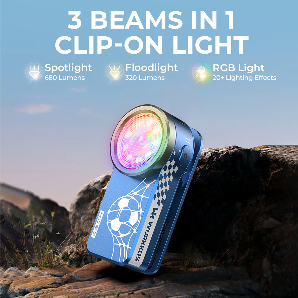 【Release on 6/11 EDT】Wurkkos HD03 Football Fan Edition – 680LM USB-C Rechargeable EDC Clip Light with 95 CRI Floodlight, RGB LEDs & Magnetic Base