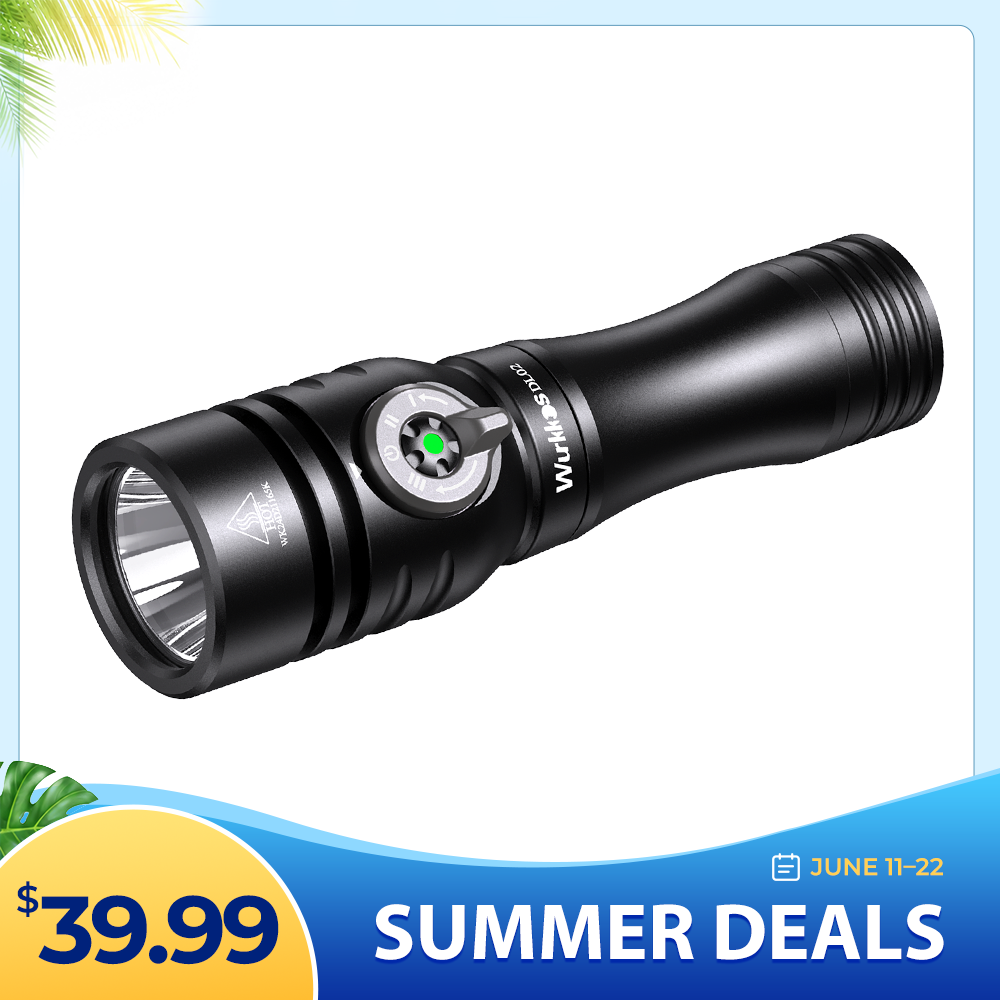 Wurkkos DL02 Amphibious Flashlight, 3000 Lumens 1627ft Long Range 6500K Diving Light, with Rotary Magnetic Switch for Cave Exploration