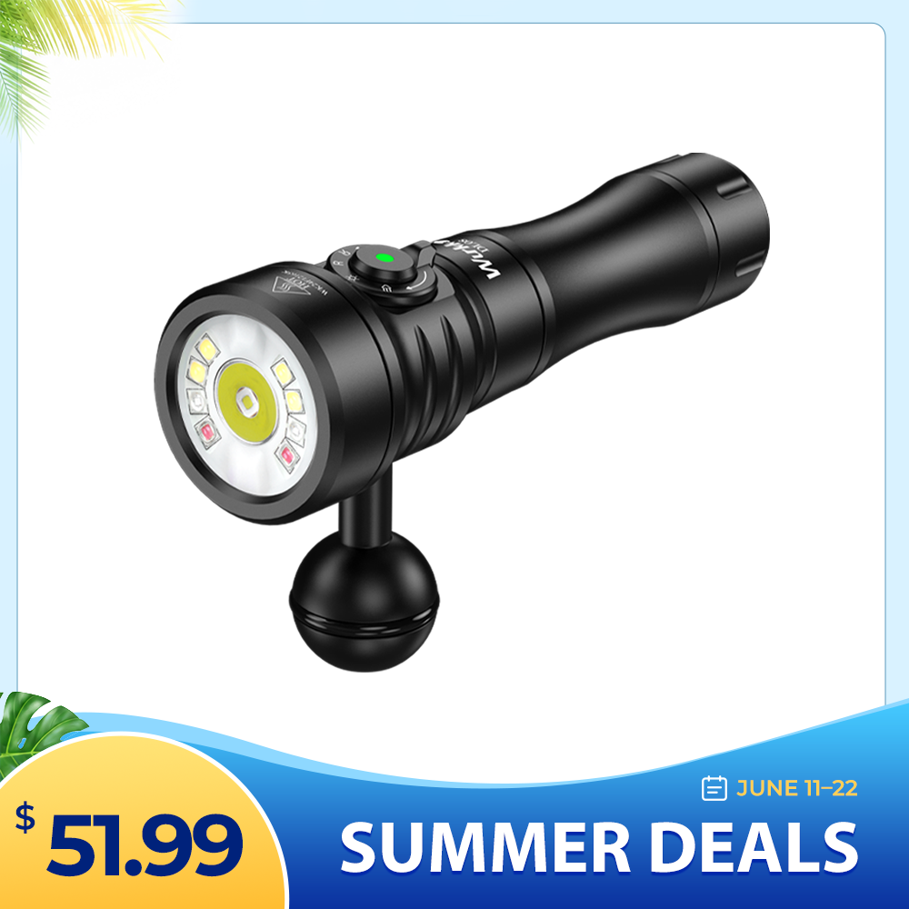 Wurkkos DL08 3600lm Rechargeable Diving Light, Long-Range Spotlight & Wide Floodlight with Red & UV LEDs, Underwater Torch IP68