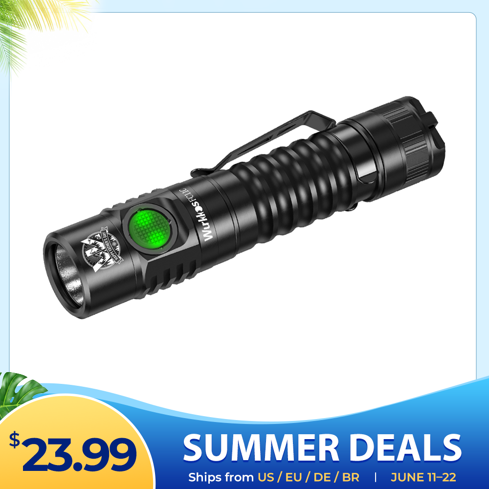 【US warehouse No Tax】Wurkkos FC11C Nichia 519A Buck Circuit Flashlight, Max ouput 1200Lumens 18650 LED with Magnetic Tail USB C Rechargeable Torch