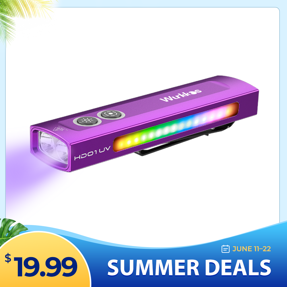 【Purple Clearance】Wurkkos HD01UV Multifunctional EDC Flashlight, with 365nm UV light and White flood led, Side RGB Lights/Dual Switch/Magnetic Tail