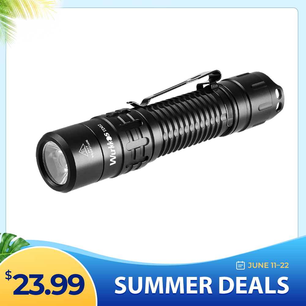 Wurkkos TD02 Tactical Flashlight, 2000LM 254M Pocket Rechargeable EDC Torch with Type C Charging Port, Tail Switch IPX8 Waterproof