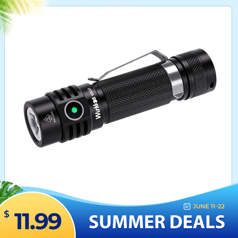 Wurkkos WK03 1800lm SST40 USB C Rechargeable 18650 EDC Flashlight Simple UI with Power Indicator/ATR