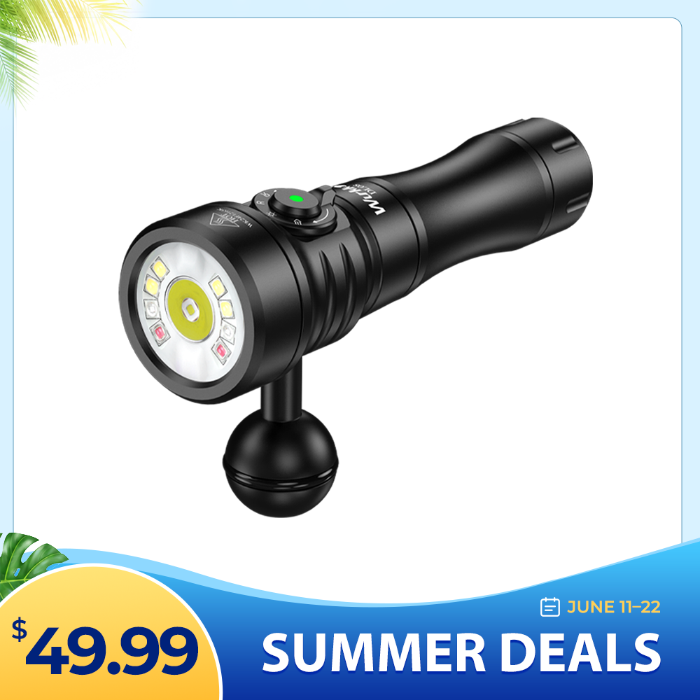 Wurkkos DL08 3600lm Rechargeable Diving Light, Long-Range Spotlight & Wide Floodlight with Red & UV LEDs, Underwater Torch IP68