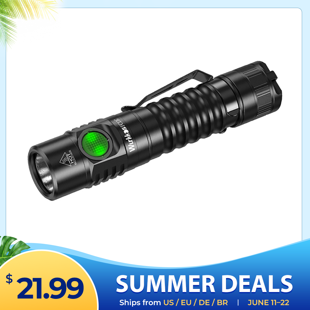 【Green FC11C Promotion】Wurkkos FC11C Nichia 519A Buck Circuit Flashlight, Max ouput 1200Lumens 18650 LED with Magnetic Tail USB C Rechargeable Torch