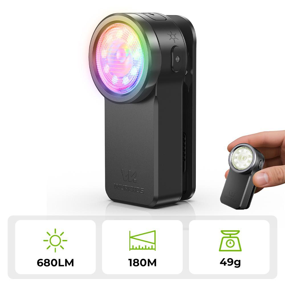 【 Local warehouse】Wurkkos HD03 Clip Light, 680LM USB C Rechargeable Pocket Flashlight, with Spotlight/Floodlight(95 CRI)/RGB Lights/Magnet Inside/ IPX6 Waterproof