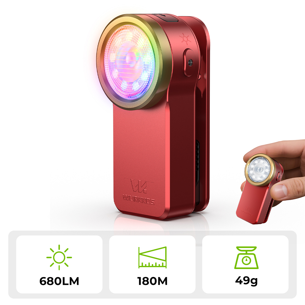 【 Local warehouse】Wurkkos HD03 Clip Light, 680LM USB C Rechargeable Pocket Flashlight, with Spotlight/Floodlight(95 CRI)/RGB Lights/Magnet Inside/ IPX6 Waterproof