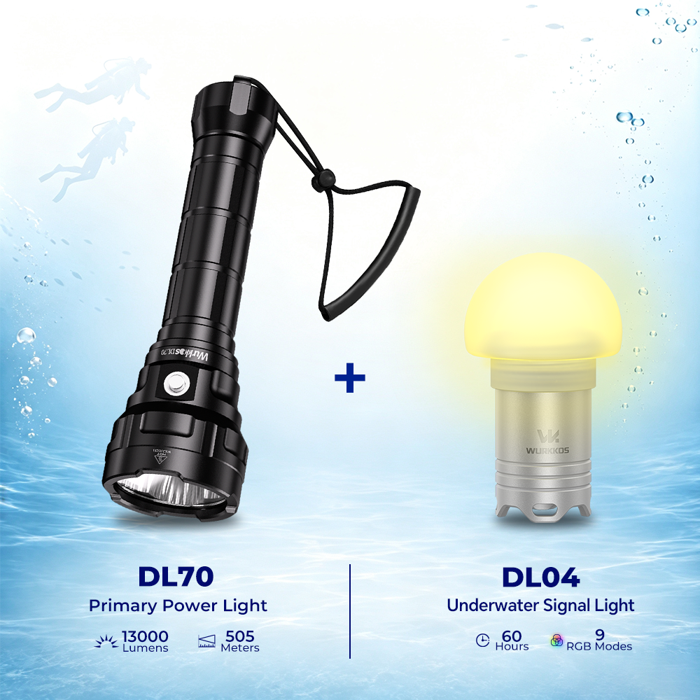 Wurkkos DL70 Super Bright 13000lm Dive Light, Amphibious Flashlight, Underwater 100m, with 2*26650 Flashlights, 4*XHP50B, 4 Modes Operation