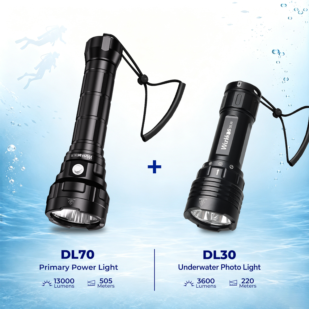 Wurkkos DL70 Super Bright 13000lm Dive Light, Amphibious Flashlight, Underwater 100m, with 2*26650 Flashlights, 4*XHP50B, 4 Modes Operation