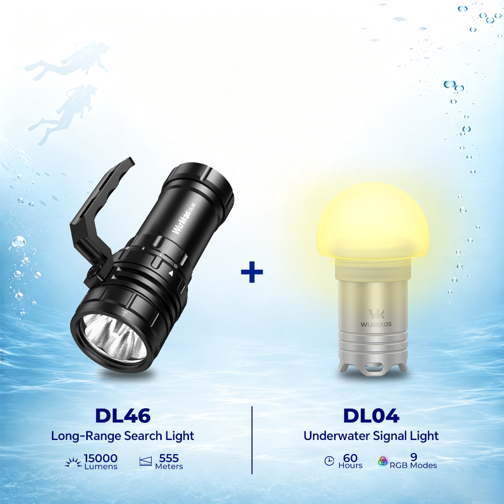 Wurkkos DL46 Diving Flashlight , 20000lm, USB-C Rechargeable, 30000 mAh battery, Power Bank