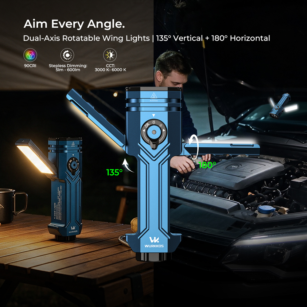 【New Release】WURKKOS HD02 PRO 5-in-1 Tool Light, iF Design Award 2026 Winner, 3200LM Max Output, 330M Max Throw, CRI90 Floodlight, 660nm Red Light , UV Light& Green Beam