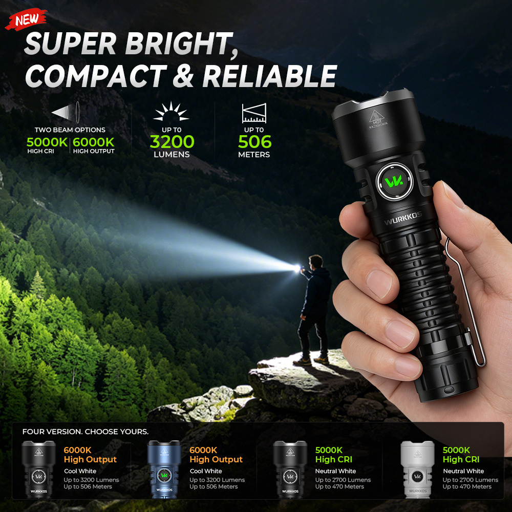 Wurkkos TS28 3200 Lumens EDC Flashlight, Ultra Long Range 506m, Stainless Steel Bezel, Magnetic Tail, IPX8,21700 Battery Included