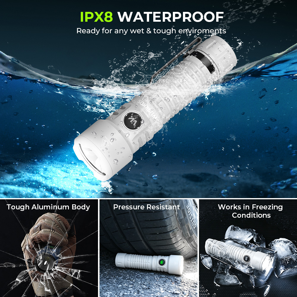 Wurkkos TS28 3200 Lumens EDC Flashlight, Ultra Long Range 506m, Stainless Steel Bezel, Magnetic Tail, IPX8,21700 Battery Included