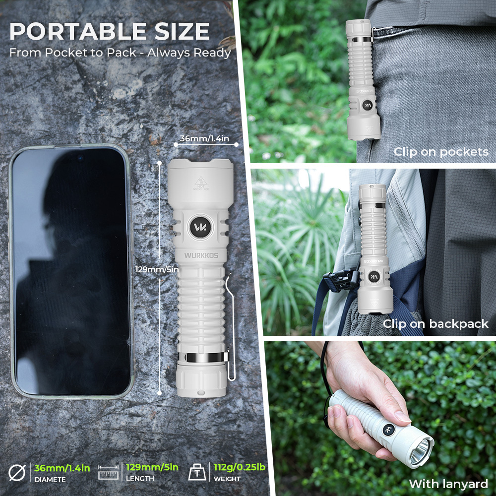Wurkkos TS28 3200 Lumens EDC Flashlight, Ultra Long Range 506m, Stainless Steel Bezel, Magnetic Tail, IPX8,21700 Battery Included