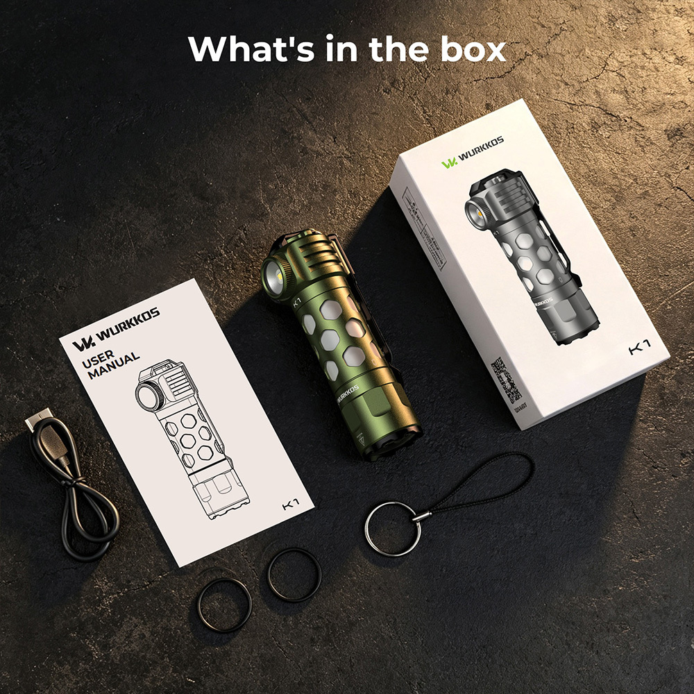 【New Release】WURKKOS K1 3-in-1 EDC Flashlight, 2000LM 400M Long-Range, Spot · Flood · 360° Ambient Light