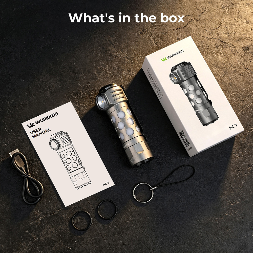 【New Release】WURKKOS K1 3-in-1 EDC Flashlight, 2000LM 600M Long-Range, Spot · Flood · 360° Ambient Light