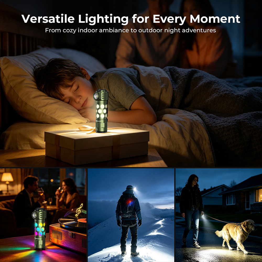 【New Release】WURKKOS K1 3-in-1 EDC Flashlight, 2000LM 600M Long-Range, Spot · Flood · 360° Ambient Light