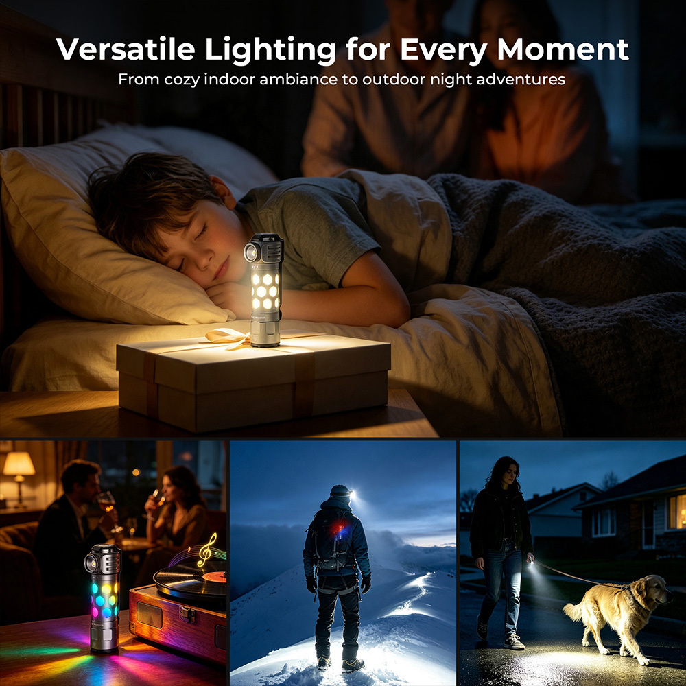 【New Release】WURKKOS K1 3-in-1 EDC Flashlight, 2000LM 600M Long-Range, Spot · Flood · 360° Ambient Light