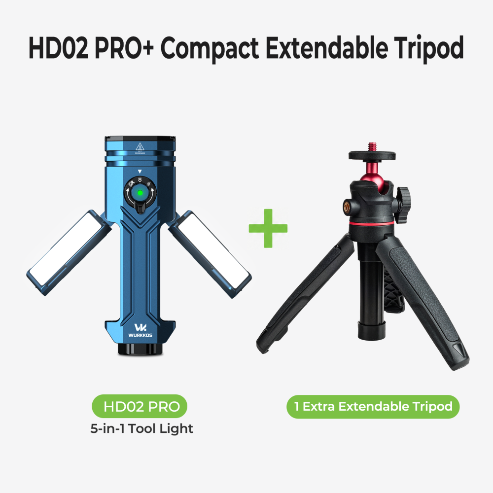 【New Release】WURKKOS HD02 PRO 5-in-1 Tool Light, iF Design Award 2026 Winner, 3200LM Max Output, 330M Max Throw, CRI90 Floodlight, 660nm Red Light , UV Light& Green Beam